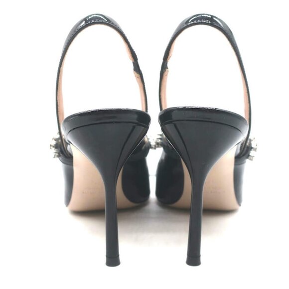Miu Miu Crystal-Strap Pumps Black Patent Leather Size 37.5 Pointed Toe Heels - Picture 10 of 13